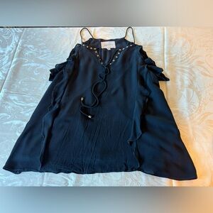 Vtg Black Goth Flowy Camisole By Moon River Brass Studs Neckline Sz L